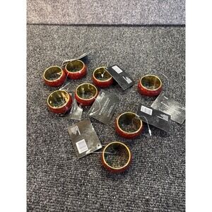 8~Robert Stanley~Iron Napkin Rings~Red/Brass/Glitter/Christmas~NWT